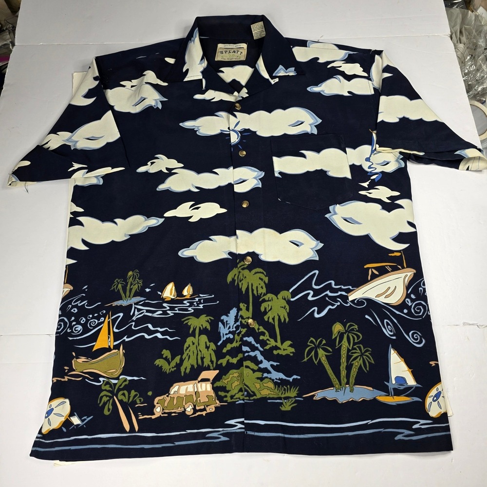 Splatt Fine Resortwear Microfiber‎ Men's Tropical Hawaiian Shirt Clouds Large